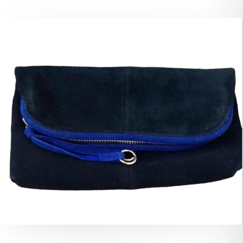 Danielle Nicole fold over Suede Black Blue clutch… - image 1